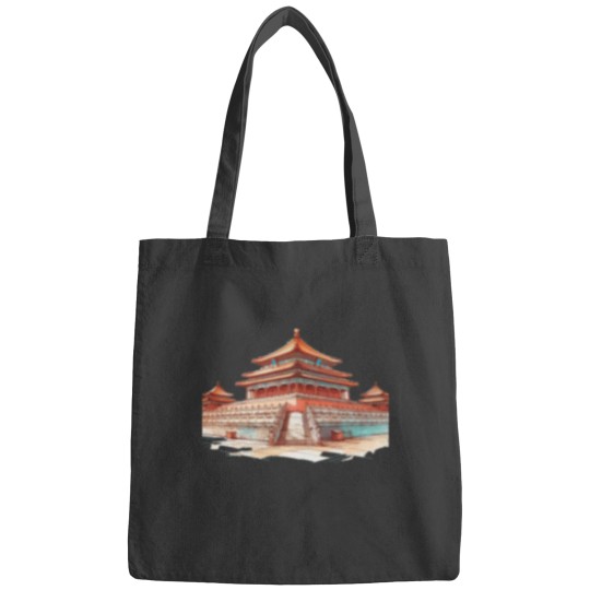 Discover 3D Sketch of Forbidden City - Chinese Imperial Palace Art Bags
