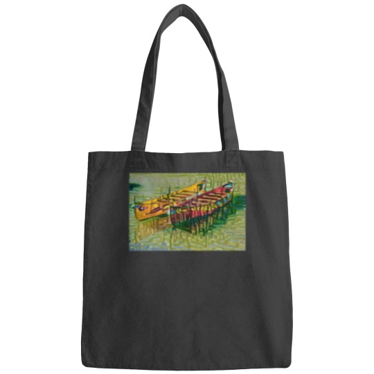 Discover 2 Colourful Boats On A Lake - Abstract Art 7805 Bags