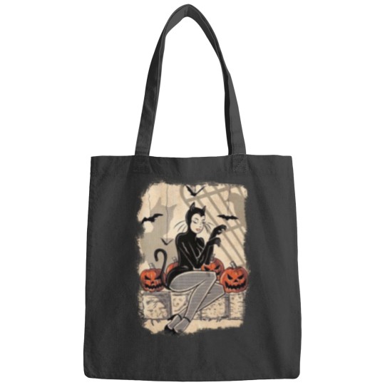 Discover woman and bats Halloween  illustration Bags