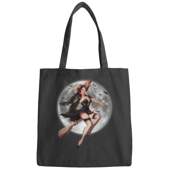Discover Halloween pin-up witch Bags