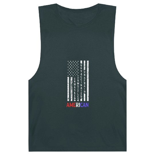 Discover Unmasked Unmuzzled Unvaccinated Unafraid American Flag Fan Barnard Tanks