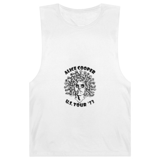 Discover Alice Cooper Men's Barnard Tanks, Medusa USA Tour 1973 Cover White Graphic Barnard Tanks