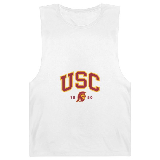 Discover usc curved block logo with cardinal gold trojan 1880 sweat Barnard Tanks