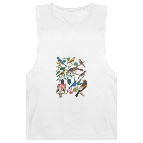 Discover Vintage Botanical Bird, Colorful Birds Short Sleeve Barnard Tanks