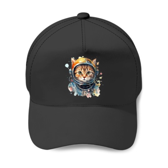Discover Watercolor Astronaut Cat Baseball Caps