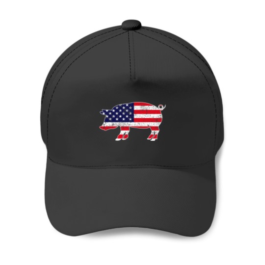 Discover 4th Of July Pig Graphic Patriotic USA American Flag Baseball Caps