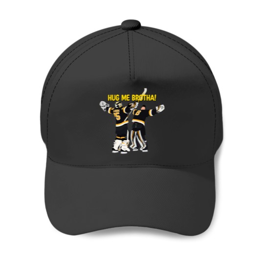 Discover Bruins Linus Ullmark Jeremy Swayman Goalie Hug Panel Baseball Caps