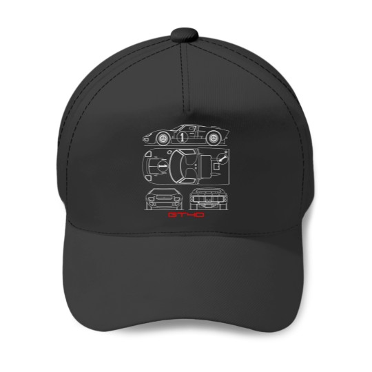 Discover The GT40 Blueprint in Black Baseball Caps