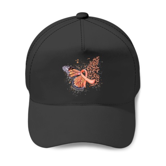 Discover Peach Ribbon Endometrial Cancer Awareness Dripping Butterfly Baseball Caps