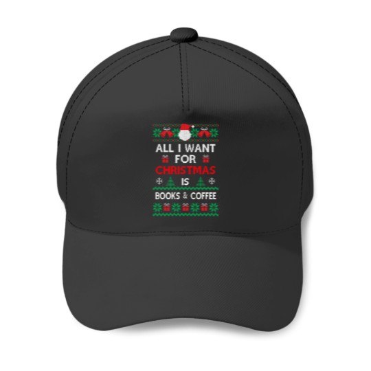 Discover Book Christmas book and coffee Baseball Caps