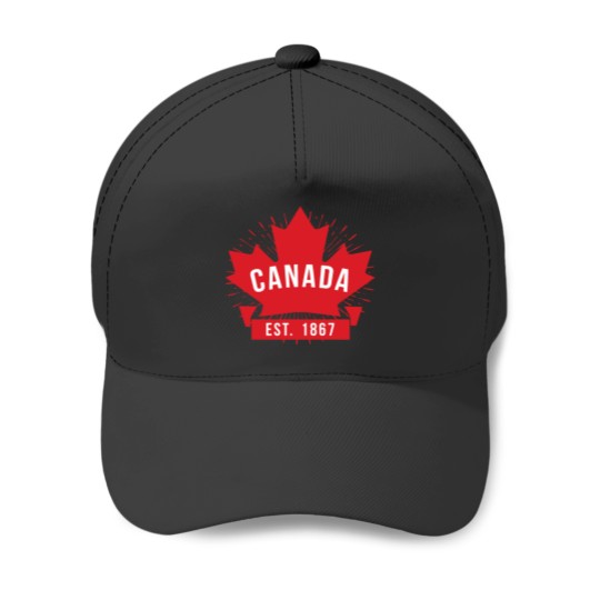 Discover Canada Est. 1867 Red Maple Leaf Baseball Caps