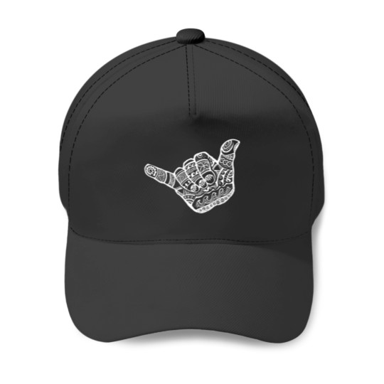 Discover Hang Loose - Polynesian, Tribal Shaka Hand Sign in White Baseball Caps