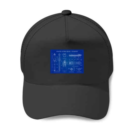 Discover SPACEX Super Heavy Starship (Blueprint) Baseball Caps