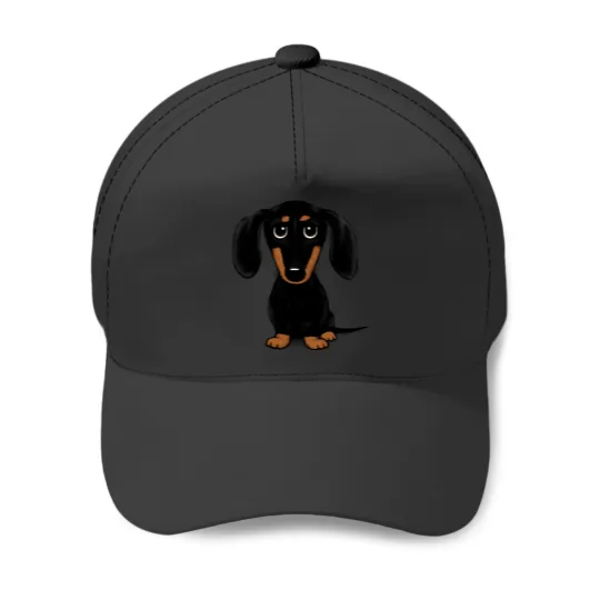Discover Cute Black and Tan Smooth Coated Dachshund Cartoon Dog Baseball Caps