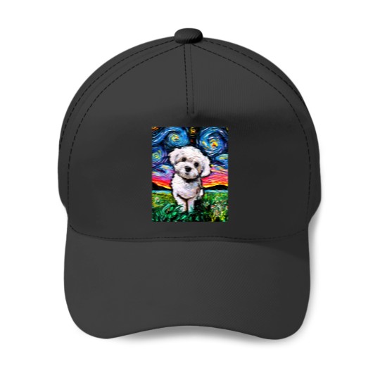 Discover maltipoo starry night white maltese poodle dog art by aja Baseball Caps