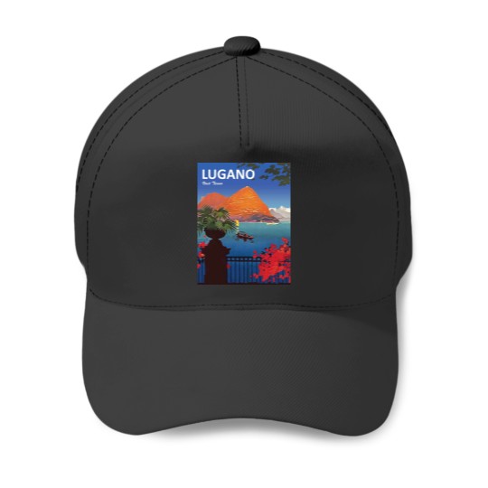 Discover Lugano lake Ticino view from hotel terrace Switzerland Baseball Caps