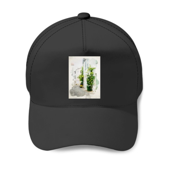 Discover Watercolor of alley on ile de Ré Baseball Caps