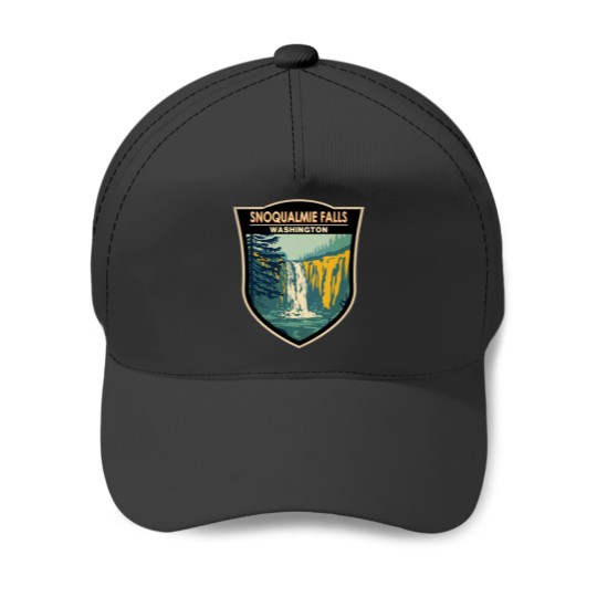 Discover Snoqualmie Falls Washington Waterfall Badge Baseball Caps