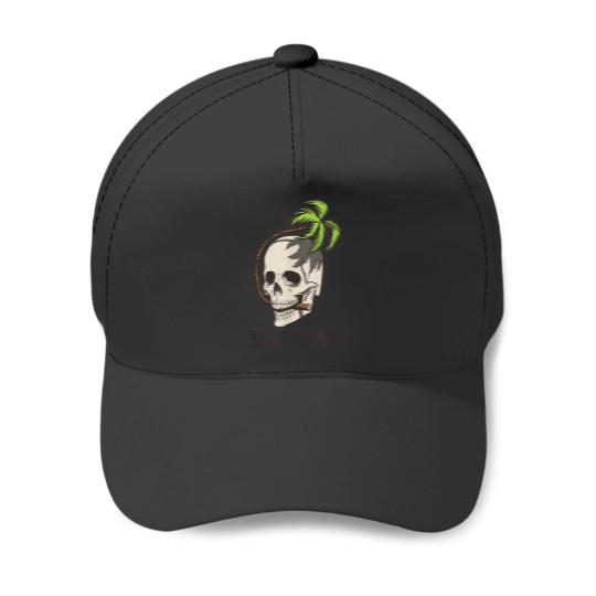 Discover St Thomas USVI Palm Fronds Skull Baseball Caps