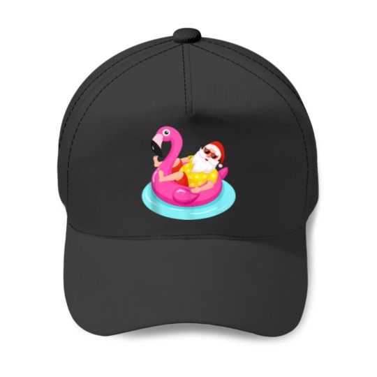 Discover Christmas In July Santa Relaxing On A Flamingo Float Gifts Baseball Caps
