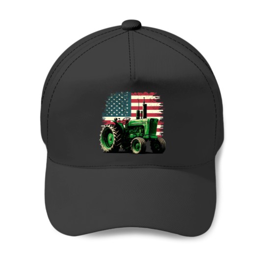 Discover Tractor Driving USA Flag Baseball Cap - Agriculture Theme