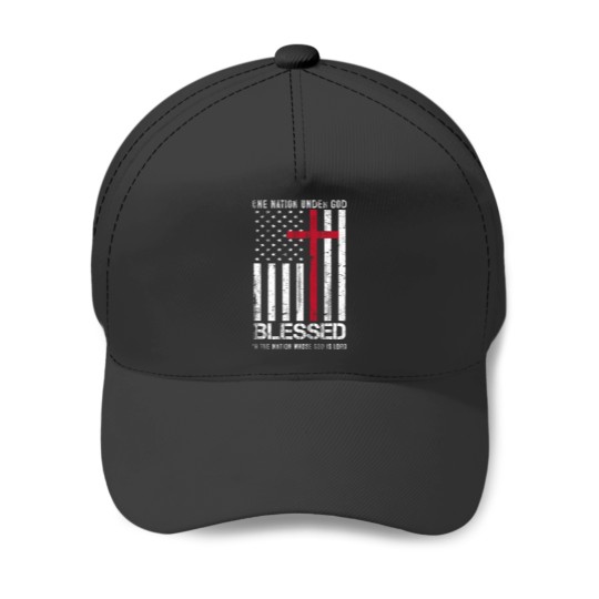 Discover one nation under god american flag patriotic christian Baseball Caps