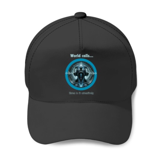 Discover "World calls, listen to it attentively." Baseball Caps