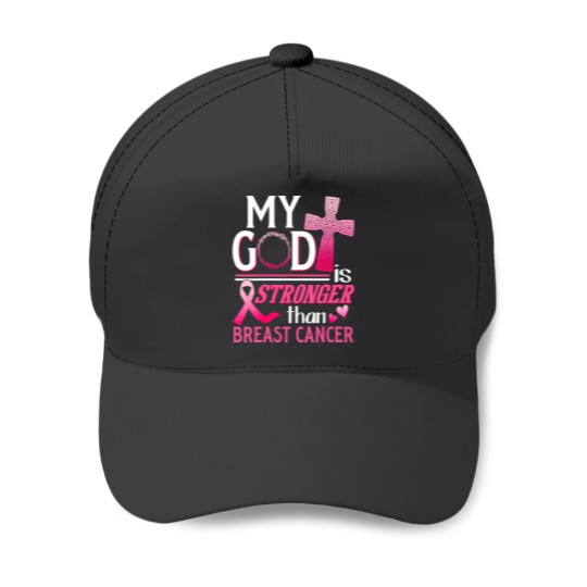 Discover Christian Womens My God Is Stronger Than Breast Cancer Awareness Pink Ribbon VNeck29 Christ Baseball Caps