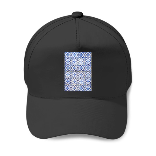 Discover Portuguese tiles. Blue flowers and leaves Long Baseball Caps