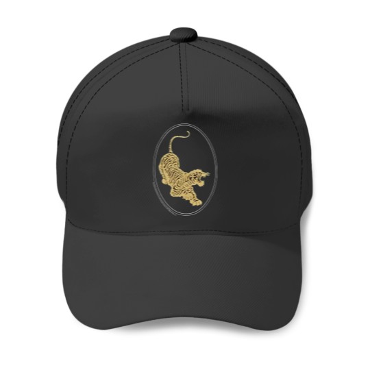 Discover Jerry Garcia Baseball Caps- Tiger Guitar emblem, Gold metallic ink on a Black Baseball Caps