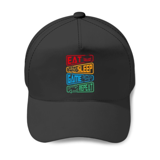 Discover Eat Sleep Game Repeat Baseball Caps, Youtuber Gamer Baseball Caps
