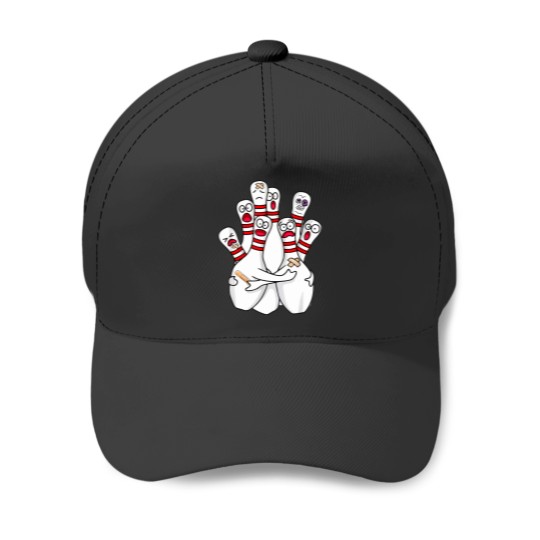 Discover Cartoon Bowling Scared Bowling Pins Funny Sport Bowler Baseball Caps