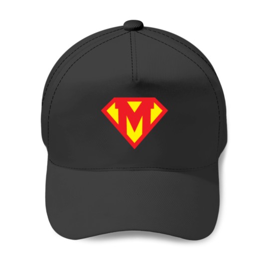 Discover Letter M Superhero Symbol Baseball Caps