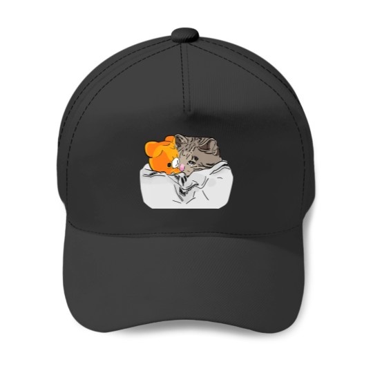 Discover Sad Kitten Cat Crying bed with Teddy Meme Baseball Caps