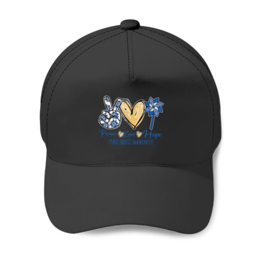 Discover Peace Love Hope Baseball Caps, Child Abuse Awareness Baseball Caps