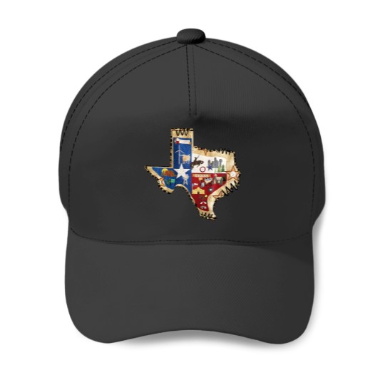 Discover Texas Map Baseball Caps