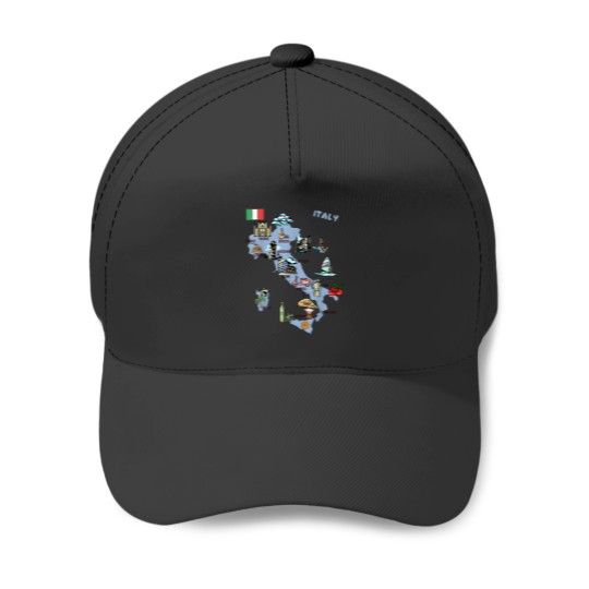 Discover Italy tourist map with landmarks flag and famous symbols Baseball Caps