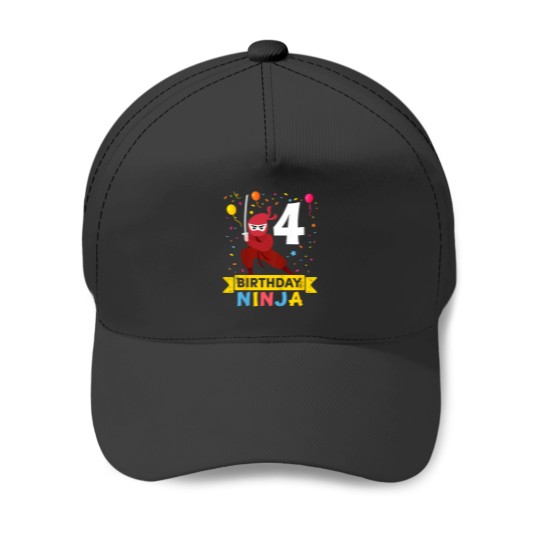 Discover Kids 4 Year Old Ninja Birthday Baseball Caps