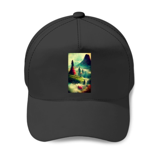 Discover Fantasy Mountain Scene Baseball Caps