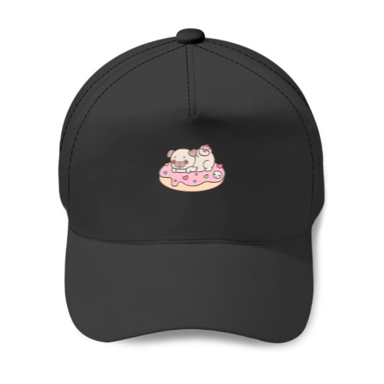 Discover Pug Pug on a donut (1) Baseball Caps