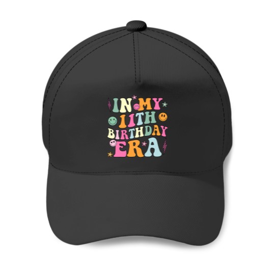 Discover Groovy In My 11th Birthday Era Eleven 11 years Old Birthday Baseball Caps
