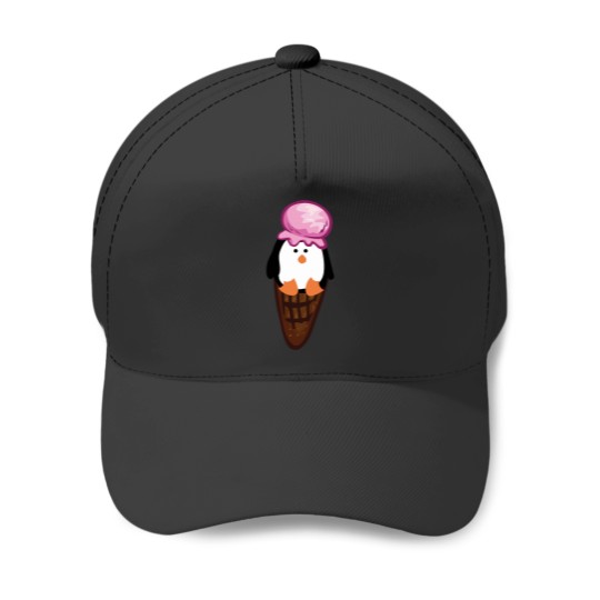 Discover Penguin strawberry ice cream waffle Fitted Baseball Caps