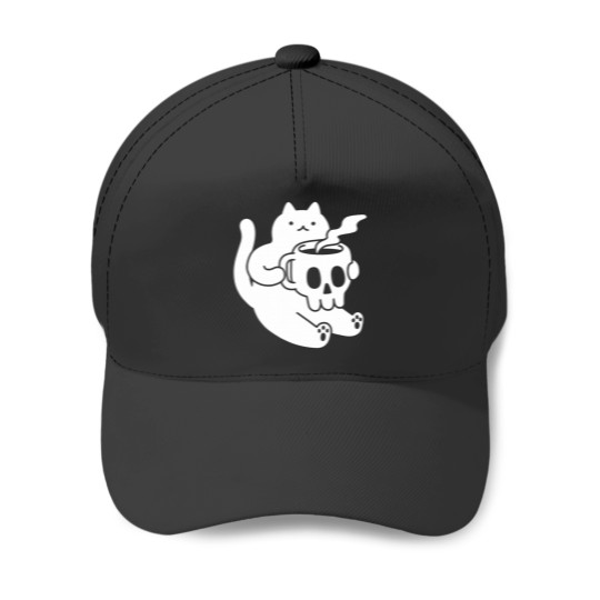 Discover Cat and Skull Mug Classic Baseball Caps