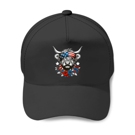 Discover Highland Cow 4th Of July American Flag Independence Day Baseball Caps