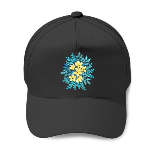 Discover Yellow Blue Wildflower Bunch Classic Baseball Caps