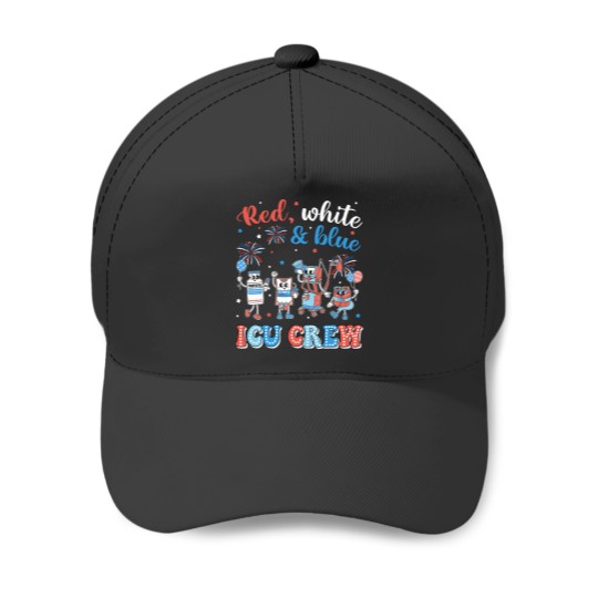 Discover Icu Nurse 4th July Independence Day Red White Blue Icu Crew Baseball Caps