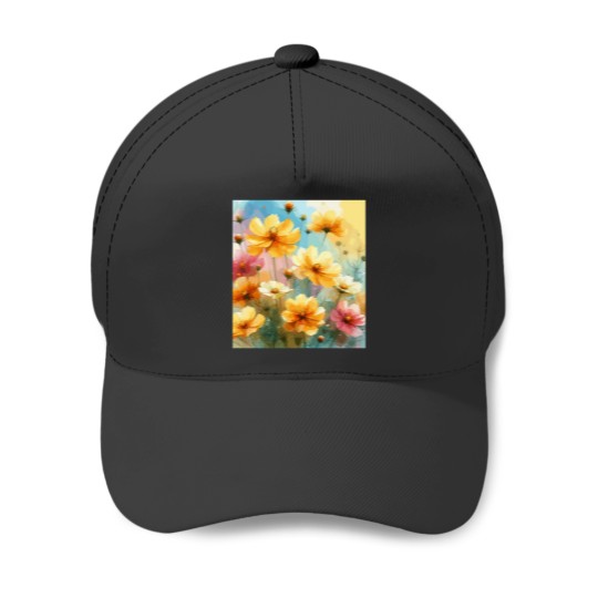 Discover Yellow Cosmos Flower  Premium Baseball Caps