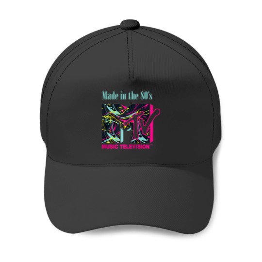 Discover Mademark x MTVs The  MTVs Logo with abstract funky new Wave Lines Raglan Baseball Tee Baseball Caps