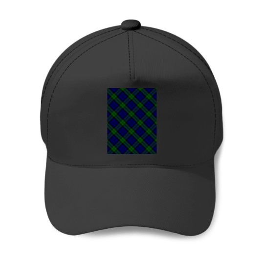 Discover Black Watch Blue, Green, and Black TartanDiagonal Plaid Graphic Baseball Caps