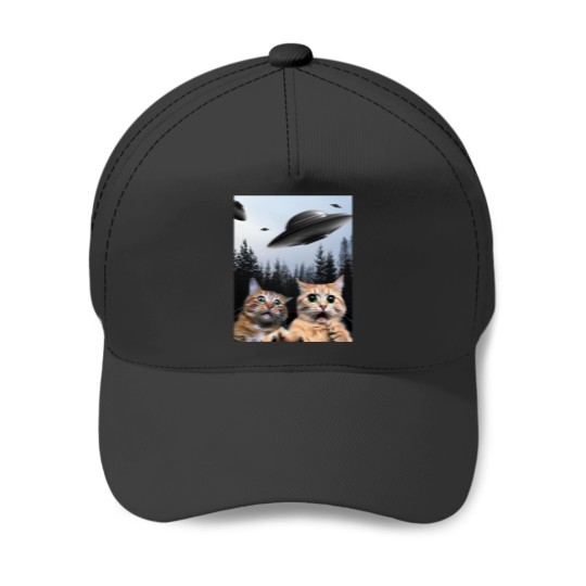 Discover Funny Cat Selfie with UFOs Baseball Caps